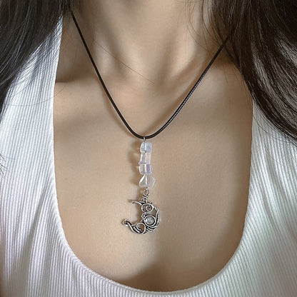 Butterfly Tassel Leather Wax Thread Necklace