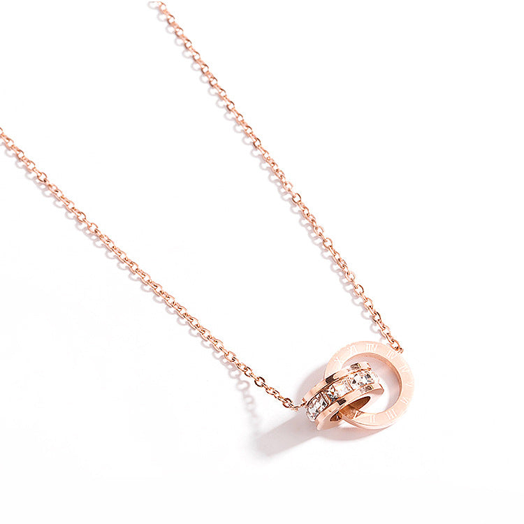 Simple Roman Digital Zircon Lady Ins Niche Design Sense Titanium Steel Necklace