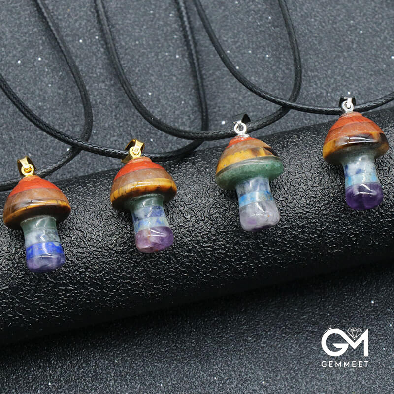 Seven Colored Stone Crystal Mushroom Pendant