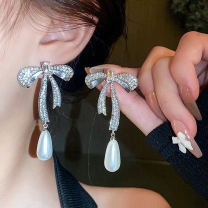 Cute Full Stones Oval Square & Bow Drip Tassel Earrings