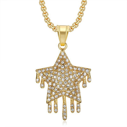 Hip-hop Water Drop Full of Zircon Five-pointed Star Pendant