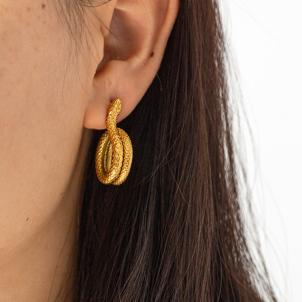 18k Gold Stainless Steel C-shaped Earrings