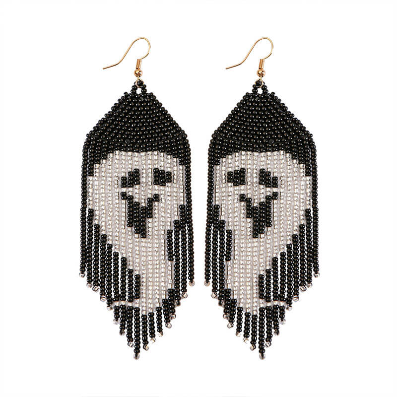 Halloween Handcrafted Ghost Earrings Rice Beads Exaggerated Lightweight Hand-woven Earrings