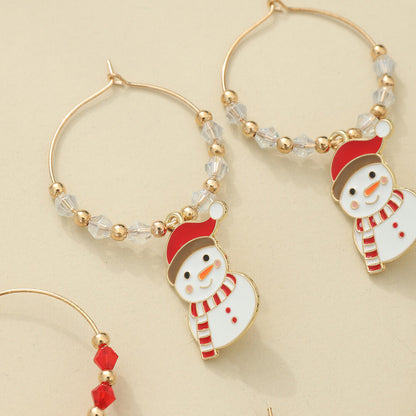 Christmas Earrings Snowman Christmas Tree Bells Creative Gravel Earrings
