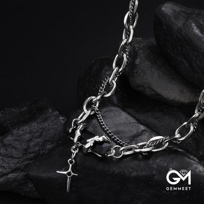 Titanium Steel Multilayer Wound Obsidian Necklace