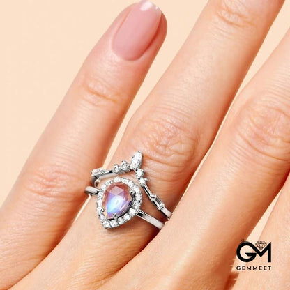 Microzircon Moonstone Double Ring