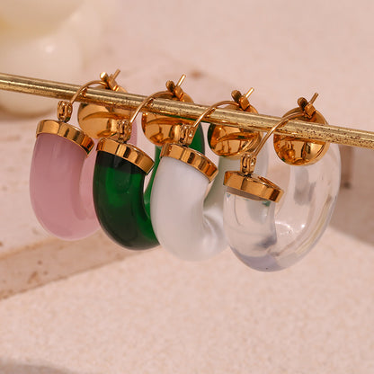 Stainless Steel Acrylic Ring Tube C-shaped Earrings