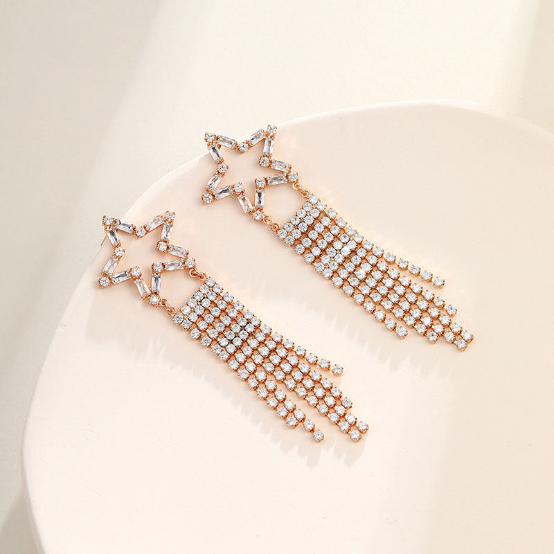 Star Tassel Full Zircon Earrings for Women