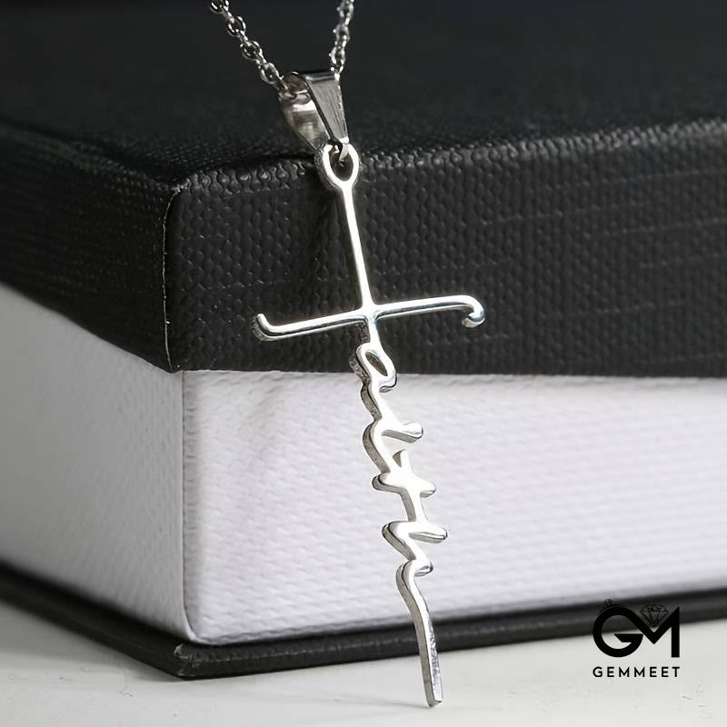 Stainless Steel Cross Faith Word Church Prayer Necklace