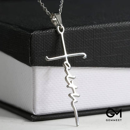 Stainless Steel Cross Faith Word Church Prayer Necklace