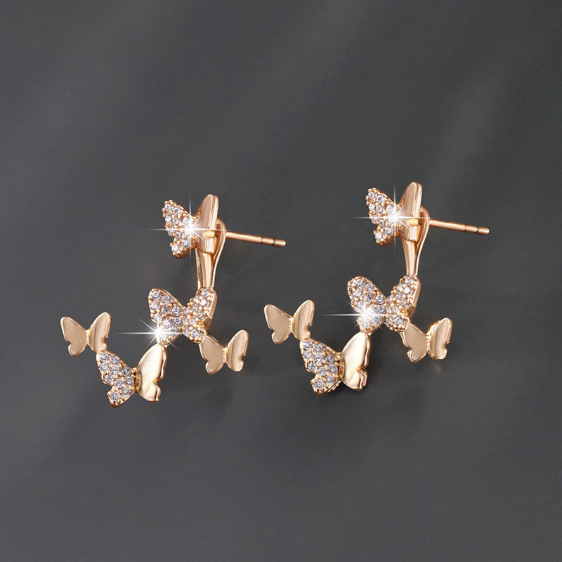Two-wear K-plated Gold-plated Butterfly Zircon Temperament Earrings