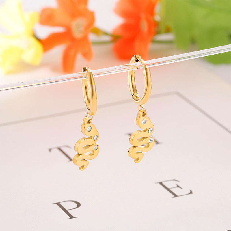 Serpentine Zircon Niche Fashion Commuter Stainless Steel Earrings