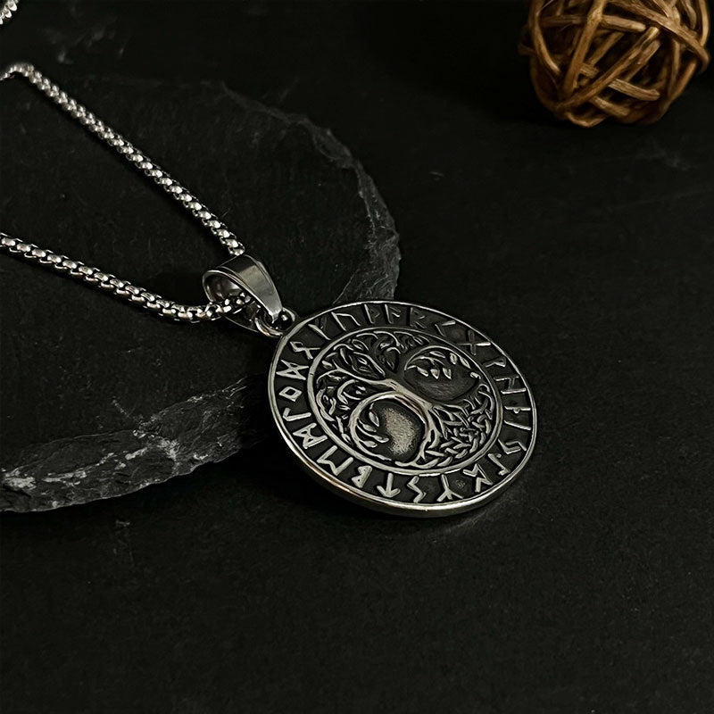 Retro Viking Rune Tree Of Life Pendant Necklace