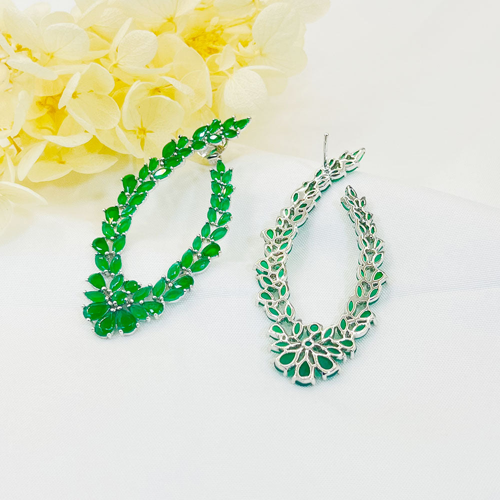 Oval Wheat Ears Light Blue Zircon Earrings