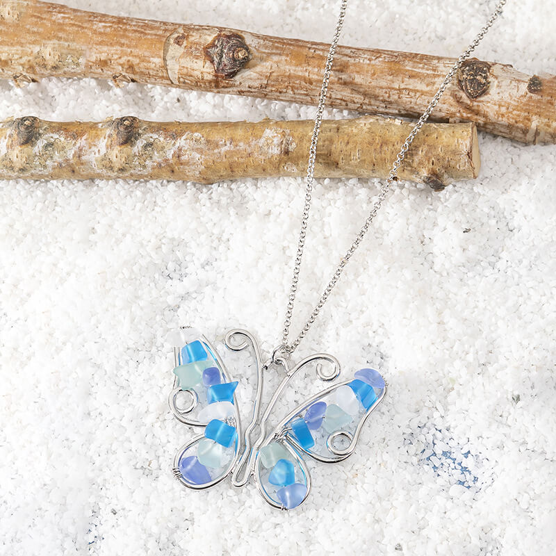Butterfly & Dolphin Sea Glass Necklace