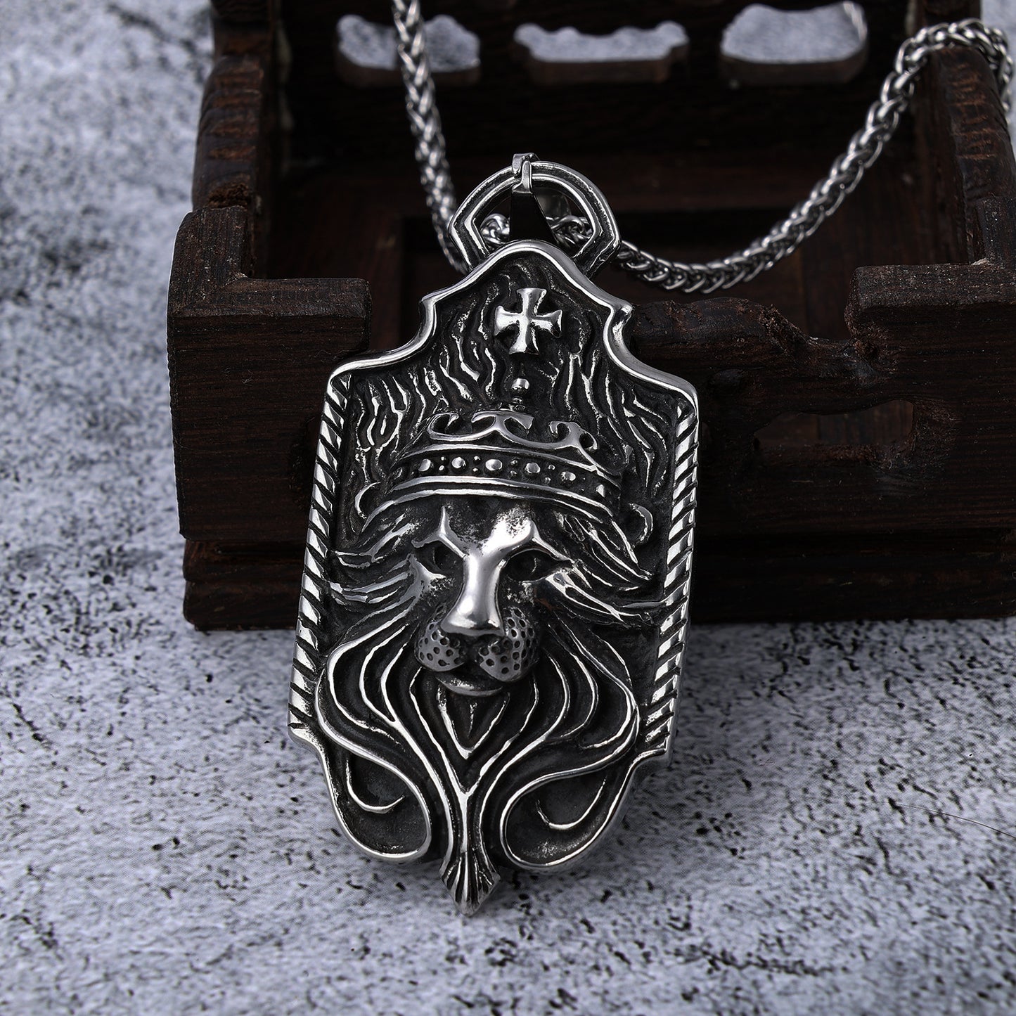 Crown Lion Head Cross Stainless Steel Pendant