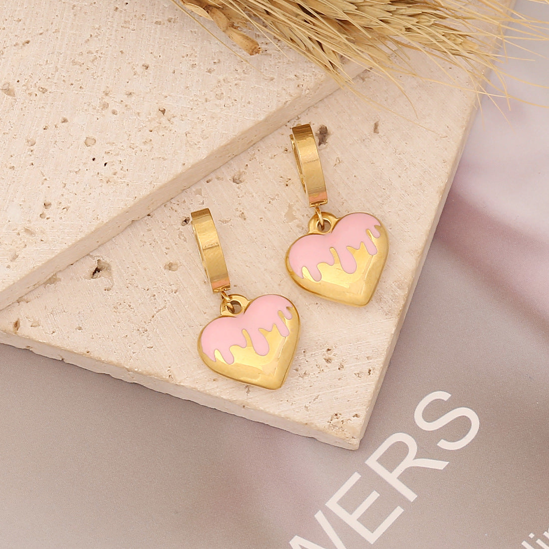 Stainless Steel Colored Love Drop Earrings