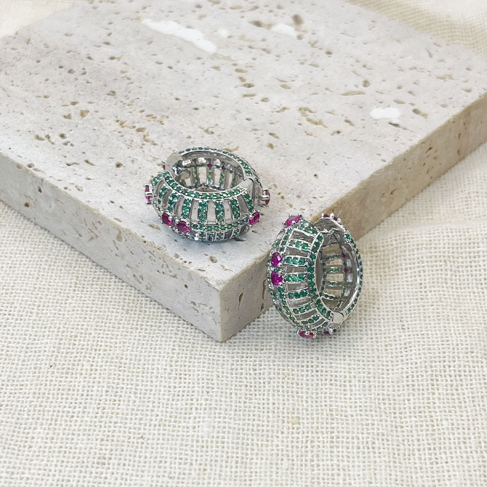 Chunky Hollow Inaild Green Zircon Earrings