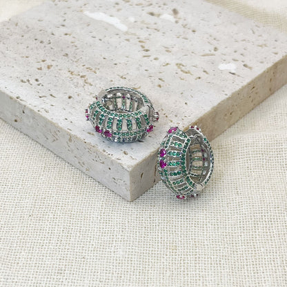 Chunky Hollow Inaild Green Zircon Earrings