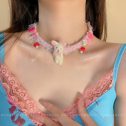 Braided Rope Rabbit Love Button Necklace