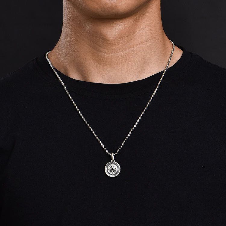 Compass Sterling Silver Necklace Hip Hop Pendants Necklace