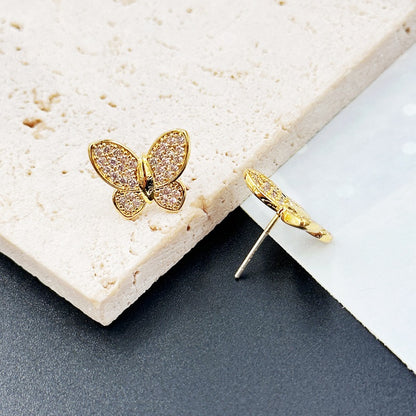 Silver Needle Butterfly Zircon Earrings