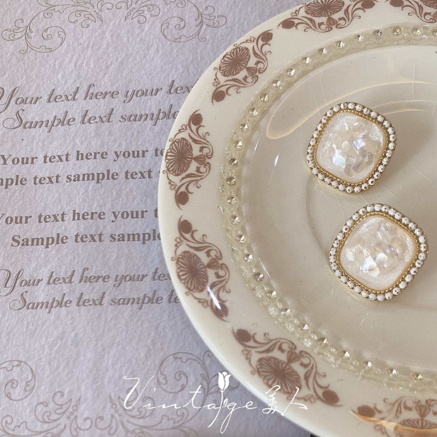 Vintage Exquisite Shell Square Earrings