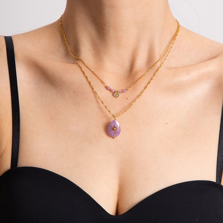 Purple Jade Heart Shape Double Layer Necklace