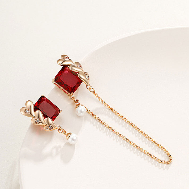 Retro Geometric Square Asymmetric Inlaid Zirconia Earrings