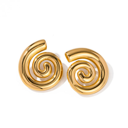 Gold Stainless Steel Spiral Thread Earrings