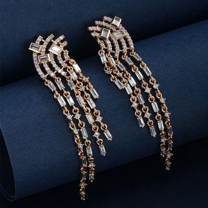 Square Super Sparkling Zirconia Five-layer Tassel Stud Earrings