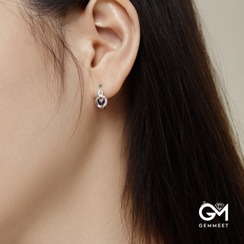 S925 Sterling Silver Red Heart White Round Zircon Earrings