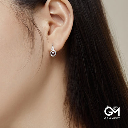 S925 Sterling Silver Red Heart White Round Zircon Earrings