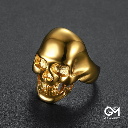 Stainless Steel Gold Black Skull Ring