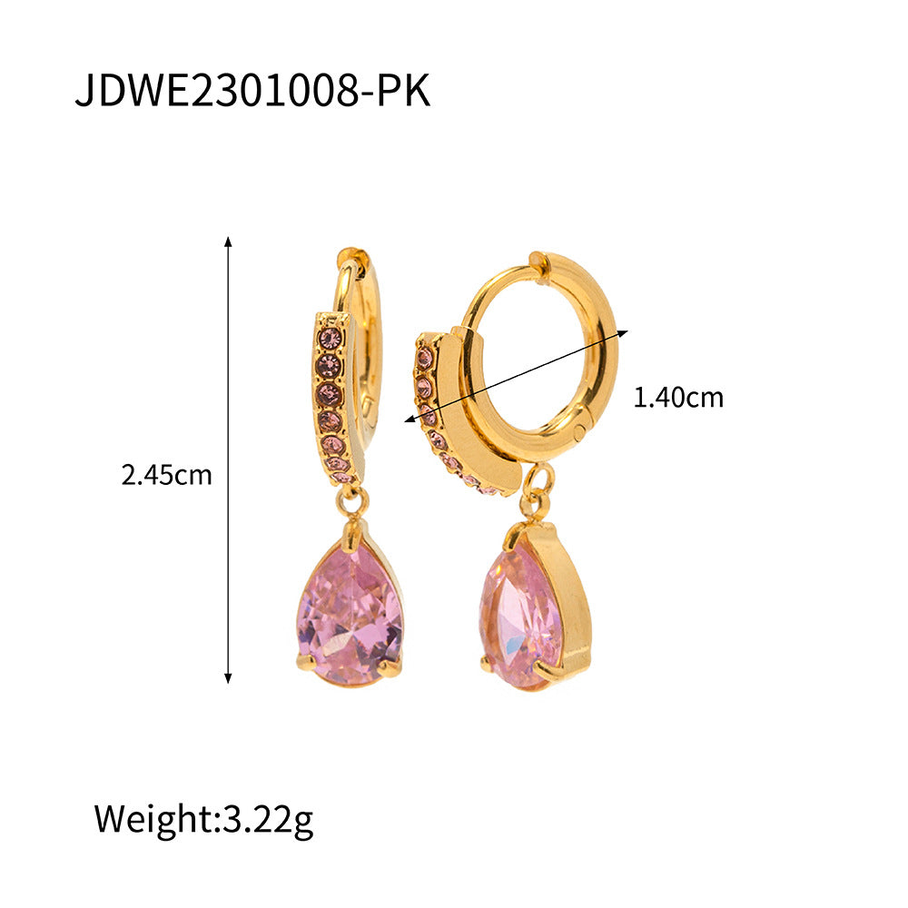 Titanium Steel Zircon Water Drop Pendant Earrings