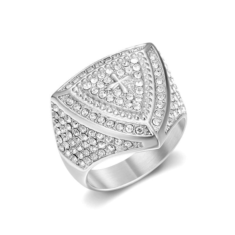 Stainless Steel Triangle Cross Men Ring – GemMeet Jewelry