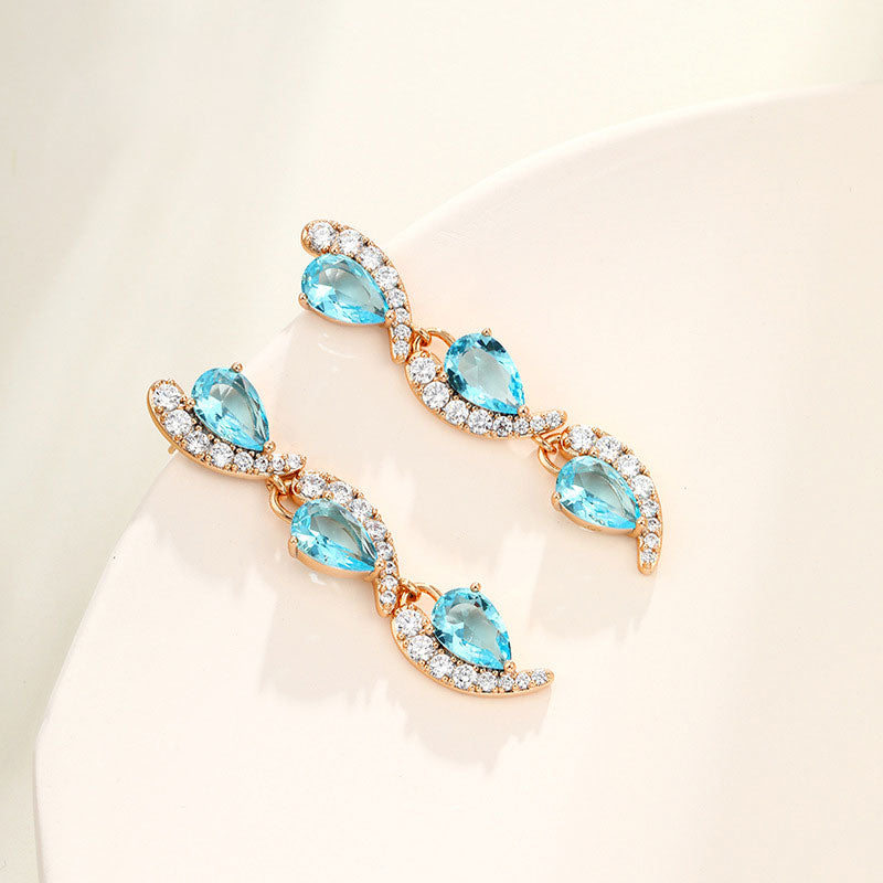 Contrast Color Water Drop Long Tassel Zircon Earrings