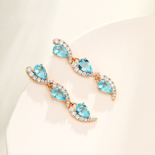 Contrast Color Water Drop Long Tassel Zircon Earrings