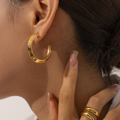 Gold-plated Stainless Steel Pearl Zircon Earrings