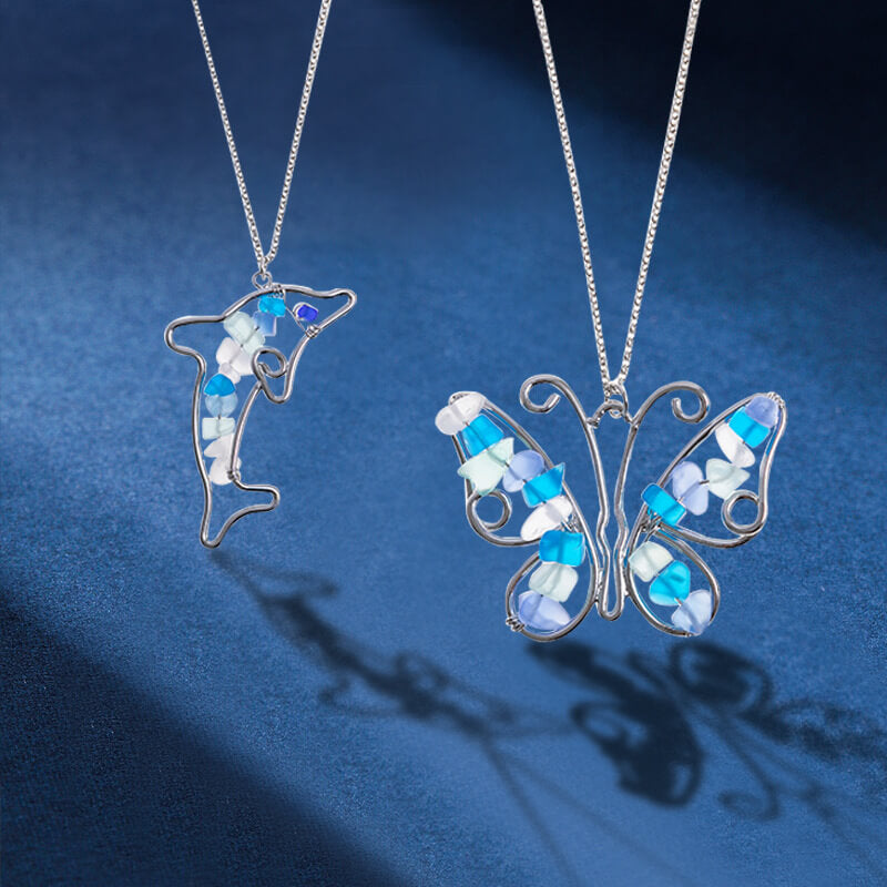 Butterfly & Dolphin Sea Glass Necklace
