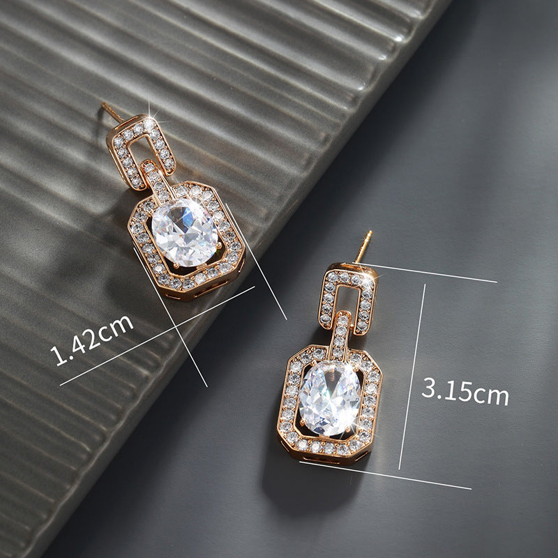 Geometric Square Oval Gemstone Micro-encrusted Zirconia Earrings