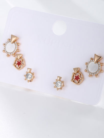 Creative Rudder Mother-of-pearl Star Three Pairs of Earrings Set