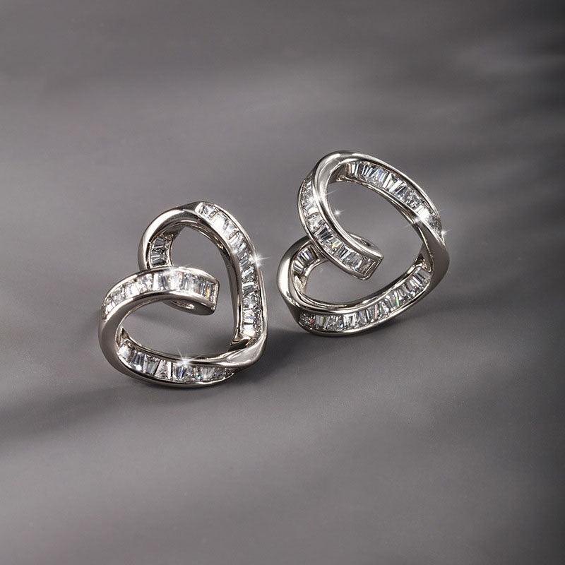 Micropaved Square Zirconia Heart Shape Stud Earrings