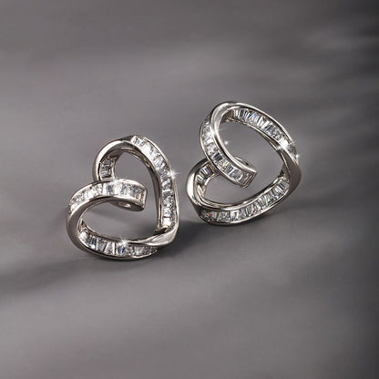 Micropaved Square Zirconia Heart Shape Stud Earrings