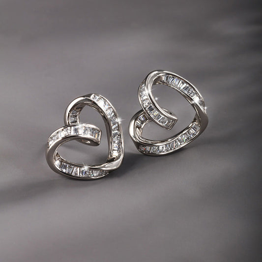 Micropaved Square Zirconia Heart Shape Stud Earrings