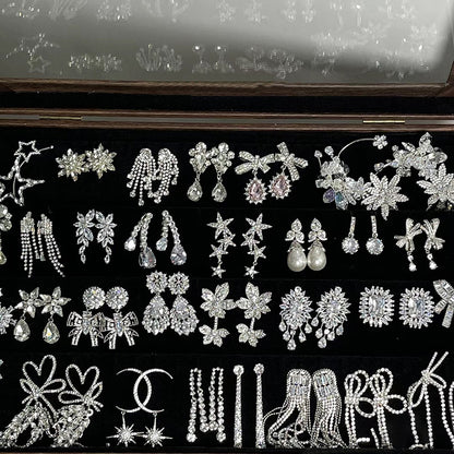 Cute Full Stones Wings Star & Triangle Tassel Earrings