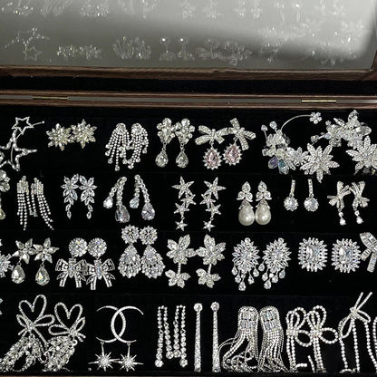 Cute Full Stones Oval Square & Bow Drip Tassel Earrings