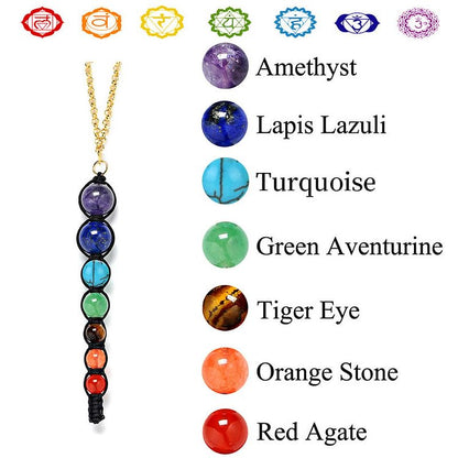Chakra Colorful Stones Healing Rope Chain Necklace
