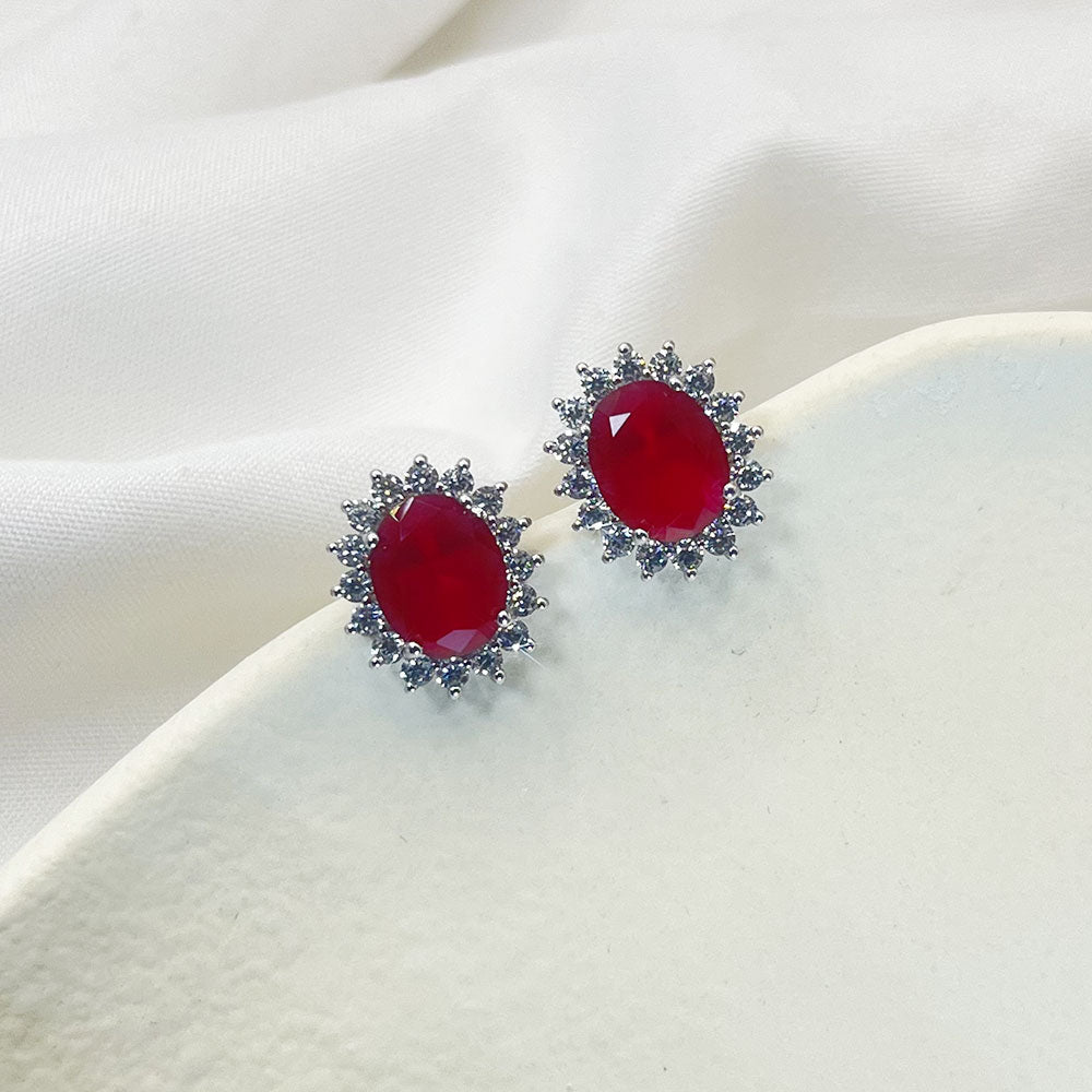 Flower Shape Inlaid Red Zircon Earrings