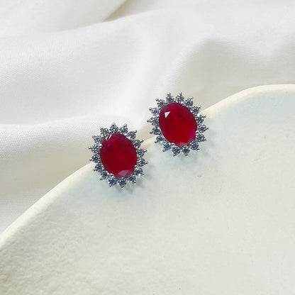 Flower Shape Inlaid Red Zircon Earrings